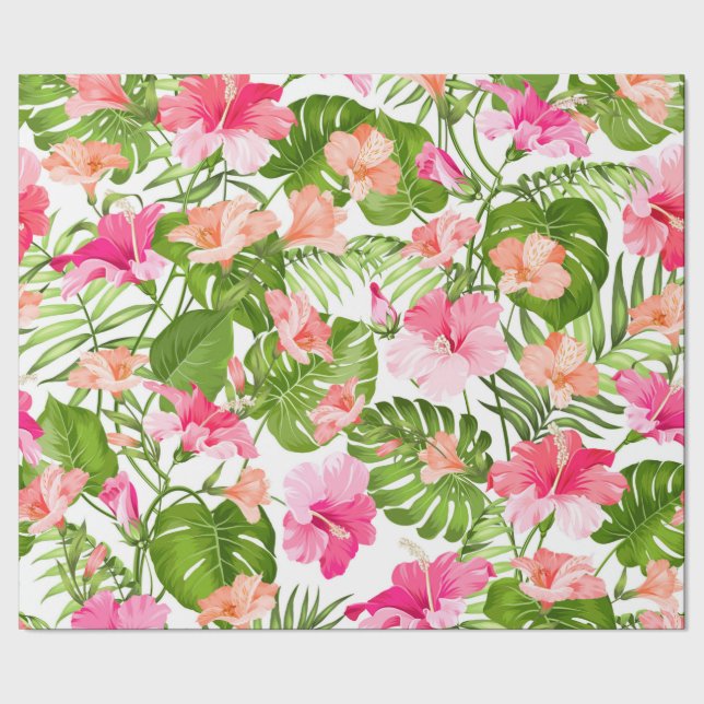 Tropisk hibiscus handflatan monstera mönster presentpapper (Seam)