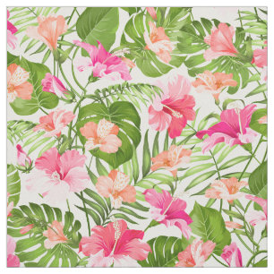 Tropisk hibiscus handflatan monstera mönster tyg