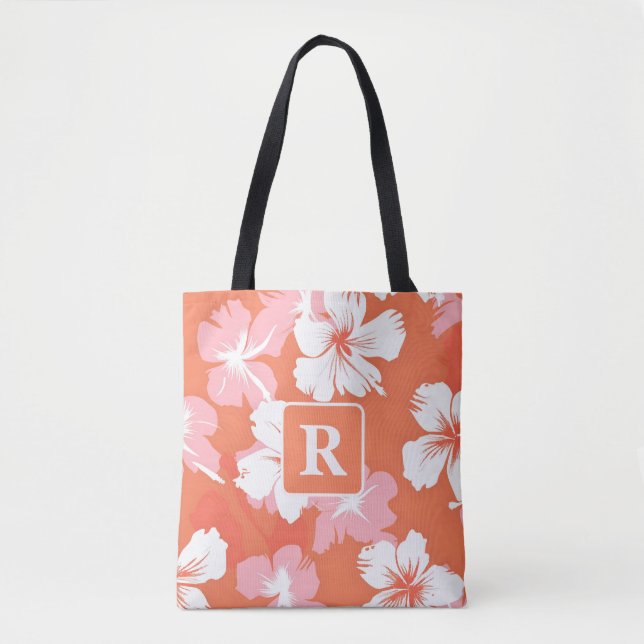 Tropisk Hibiscus Monogram-personlig Tygkasse (Framsida)