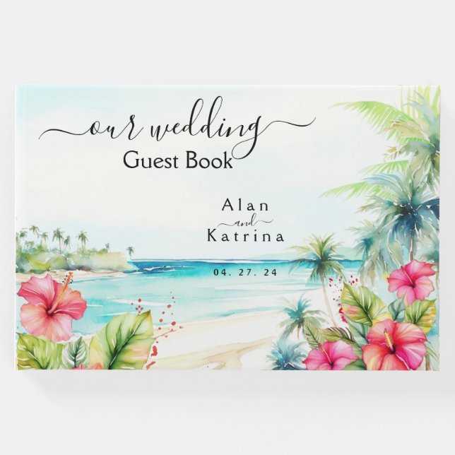 Tropisk Hibiscus Stranddestination Gästbok (Framsida)