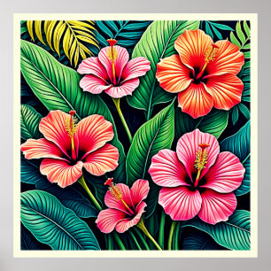 Tropisk Hibiskus Blom Konstnärskap Poster