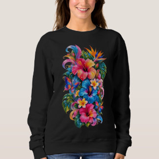 Tropisk Hibiskus Blommig Tröja, Färgrik Bota T Shirt