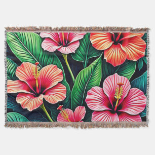 Tropisk Hibiskus Blomsterkonst Filt