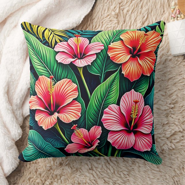 Tropisk Hibiskus Blomsterkonst Kudde (Filt)