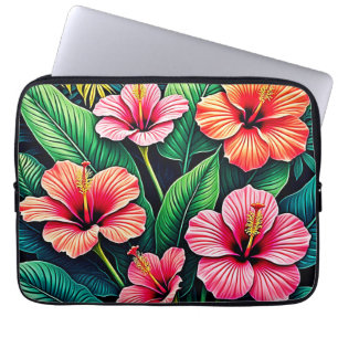 Tropisk Hibiskus Blomsterkonst Laptop Fodral
