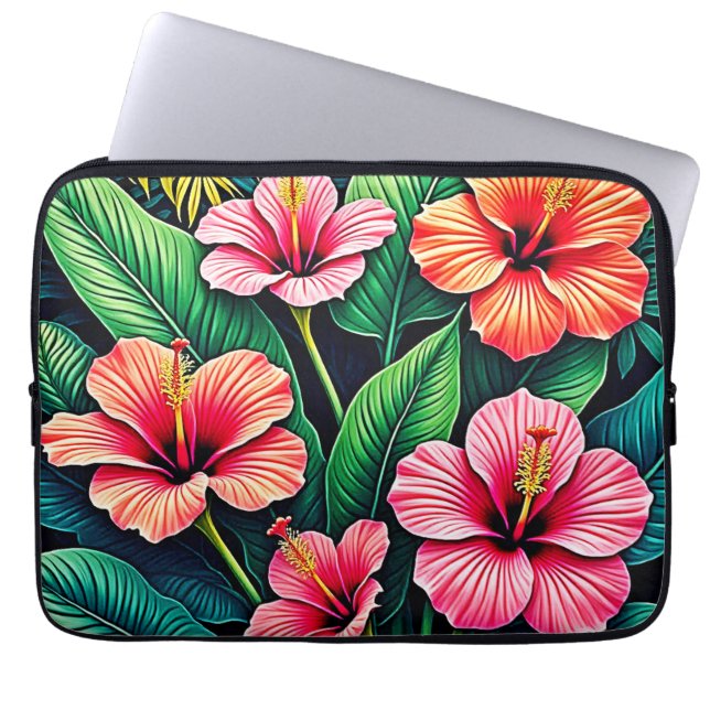 Tropisk Hibiskus Blomsterkonst Laptop Fodral (Framsidan)