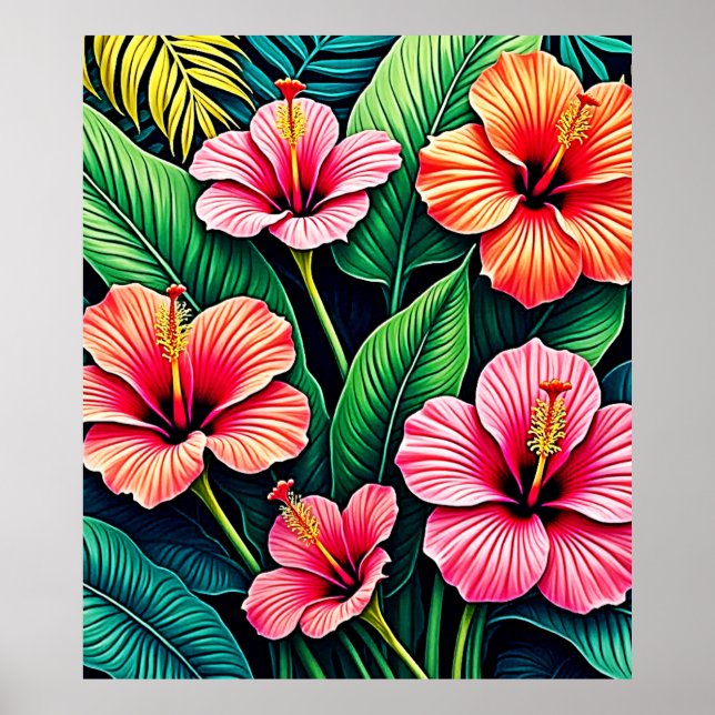 Tropisk Hibiskus Blomsterkonst Poster (Framsidan)