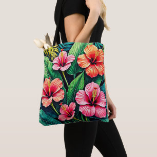 Tropisk Hibiskus Blomsterkonst Tygkasse