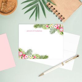 Tropisk Hibiskus Diagonal Landskapsmonogram Anteckningskort
