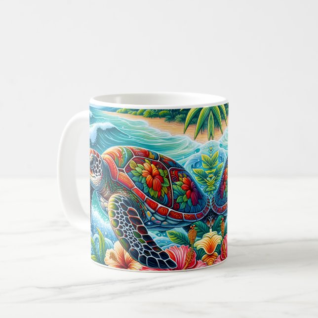 Tropisk Hibiskus Havssköldpadda Kaffemugg (Framsida vänster)