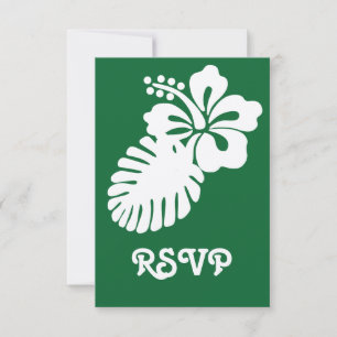 Tropisk Hibiskus i Grönt RSVP-kort OSA Kort