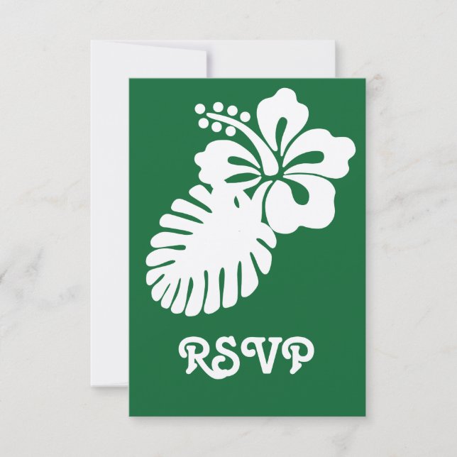 Tropisk Hibiskus i Grönt RSVP-kort OSA Kort (Framsida)