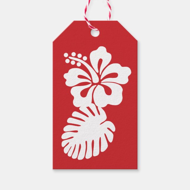 Tropisk Hibiskus i körsbärsgavetagg Presentetikett (Framsidan)