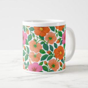 Tropisk Hibiskus i Rosa, Persika och Orange Jumbo Mugg