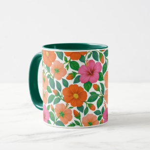 Tropisk Hibiskus i Rosa, Persika och Orange Mugg