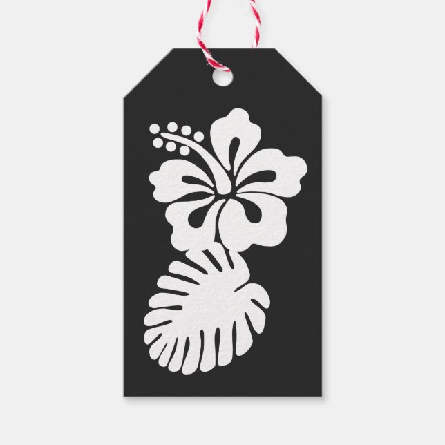 Tropisk Hibiskus i Svart Presentkort Presentetikett (Framsidan)