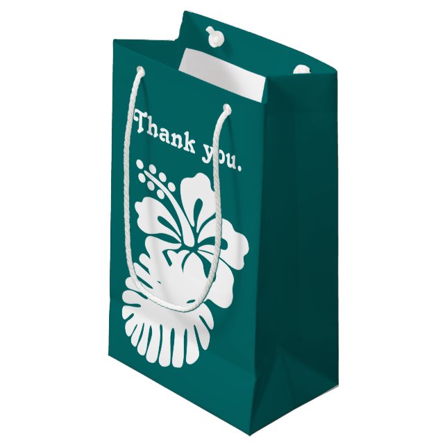 Tropisk Hibiskus i Turkos Presentpresentbag (Framsidan Vinklad)