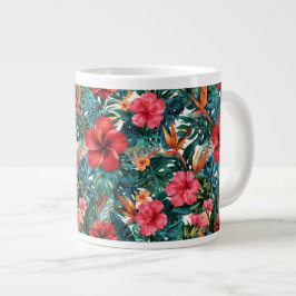 Tropisk Hibiskus & Monstera blad kaffemugg | E Jumbo Mugg