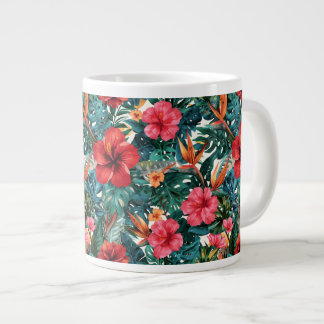 Tropisk Hibiskus & Monstera blad kaffemugg | E Jumbo Mugg