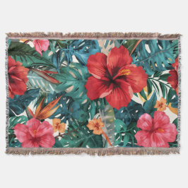 Tropisk Hibiskus & Monstera-blad Mysig Flanellfilt Filt