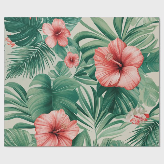 Tropisk Hibiskus & Monstera Presentpapper (Platt)