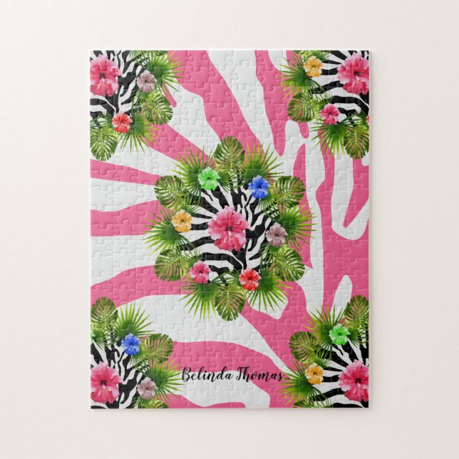 Tropisk hibiskus och exotiska rosa zebraringar pussel (Vertikal)