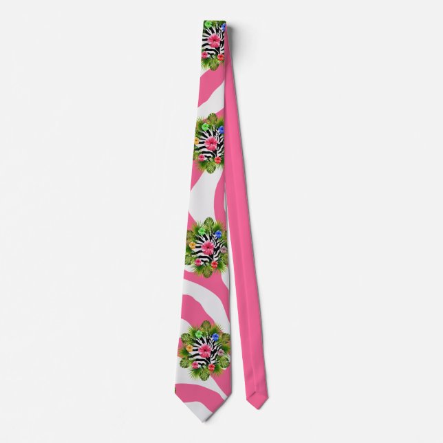 Tropisk hibiskus och exotiska rosa zebraringar slips (Framsida)