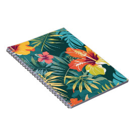 Tropisk Hibiskus och Palmblad Anteckningsbok