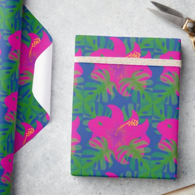 Tropisk Hibiskus Philodendron  Presentpapper (Vibrant tropical colors!)