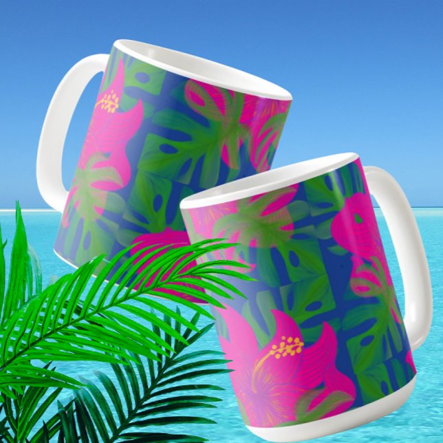 Tropisk Hibiskus Philodendron Tropisk  Kaffemugg (Some Kona coffee this morning?)