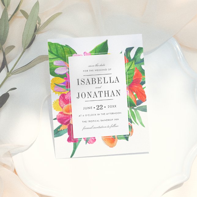 Tropisk Hibiskus, Plumeria & Palm | Spara datumet Meddelande Vykort (Skapare uppladdad)