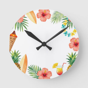 Tropisk Hibiskus Ram Aloha Vibe Rund Klocka