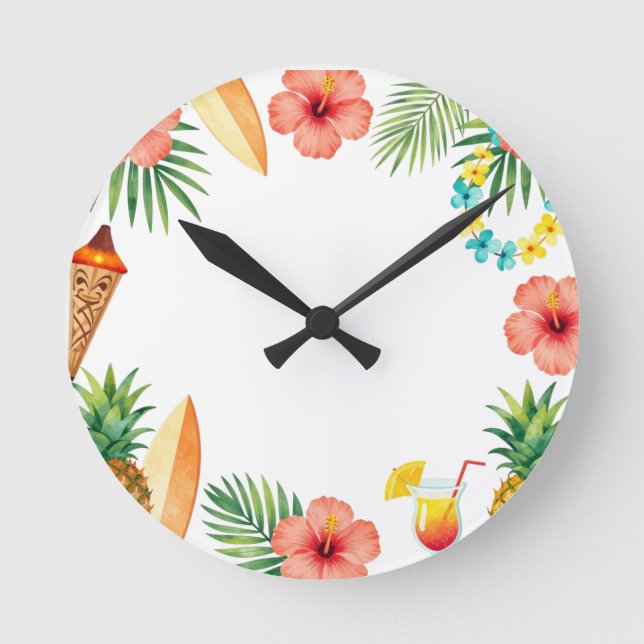 Tropisk Hibiskus Ram Aloha Vibe Rund Klocka (Framsida)