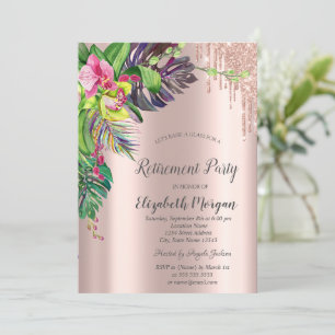 Tropisk Hibiskus Rose Gold Drips Pensionering Inbjudningar