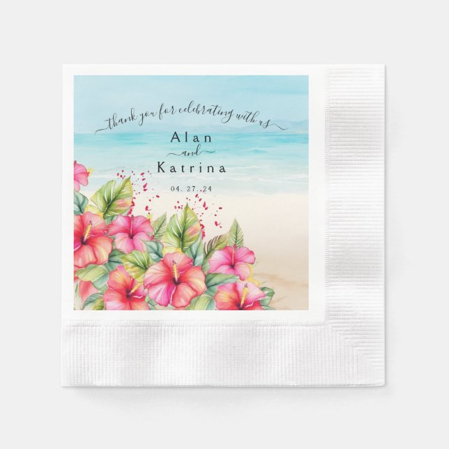 Tropisk Hibiskus Stranddestination Pappers Tallrik Pappersservett (Framsidan)