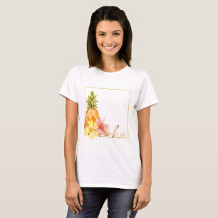Tropisk hibiskusblommigtananas t shirt