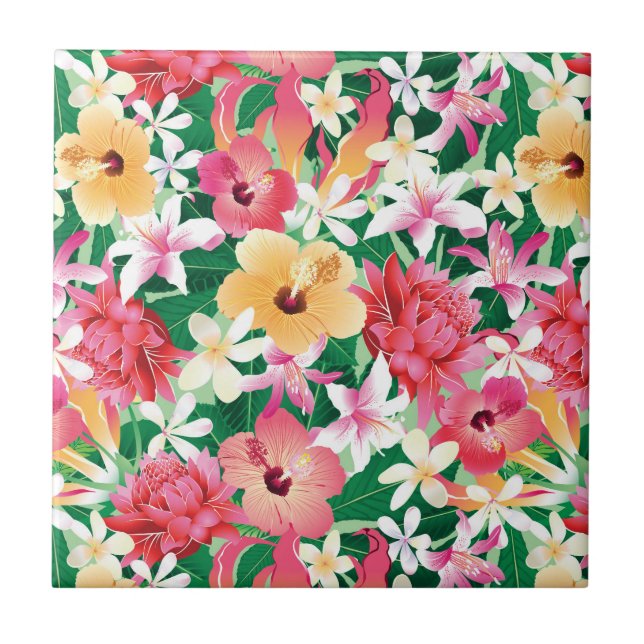 Tropisk hibiskusblommönster kakelplatta (Framsidan)