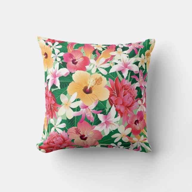 Tropisk hibiskusblommönster kudde (Framsida)