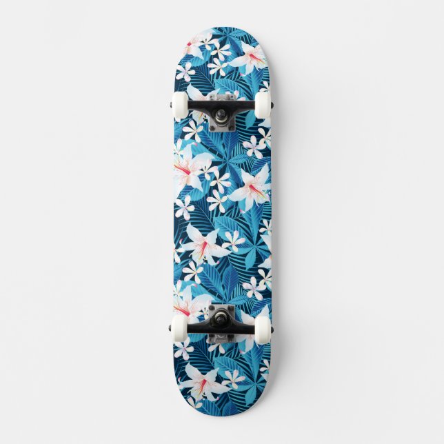 Tropisk hibiskusblommönster mini skateboard bräda 18,7 cm (Framsida)