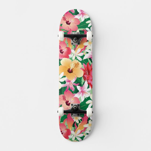 Tropisk hibiskusblommönster skateboard bräda 19,5 cm (Framsida)