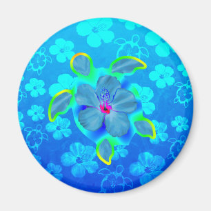 Tropisk Honu sköldpadda och hibiskus Magnet