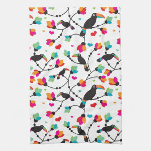 tropisk illustration för gullig toucan fågel kökshandduk