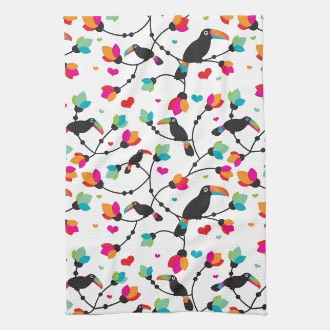 tropisk illustration för gullig toucan fågel kökshandduk (Vertikal)