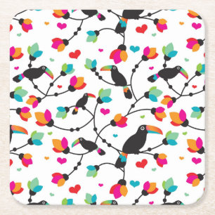 tropisk illustration för gullig toucan fågel underlägg papper kvadrat
