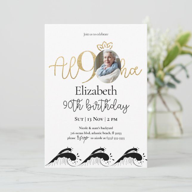 Tropisk inbjudan till 90:e Guld-födelsedagar med f (Stående Fram)