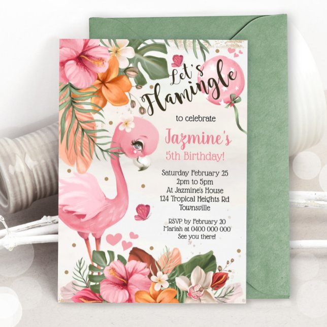 Tropisk inbjudan till Flamingo Birthday (Skapare uppladdad)