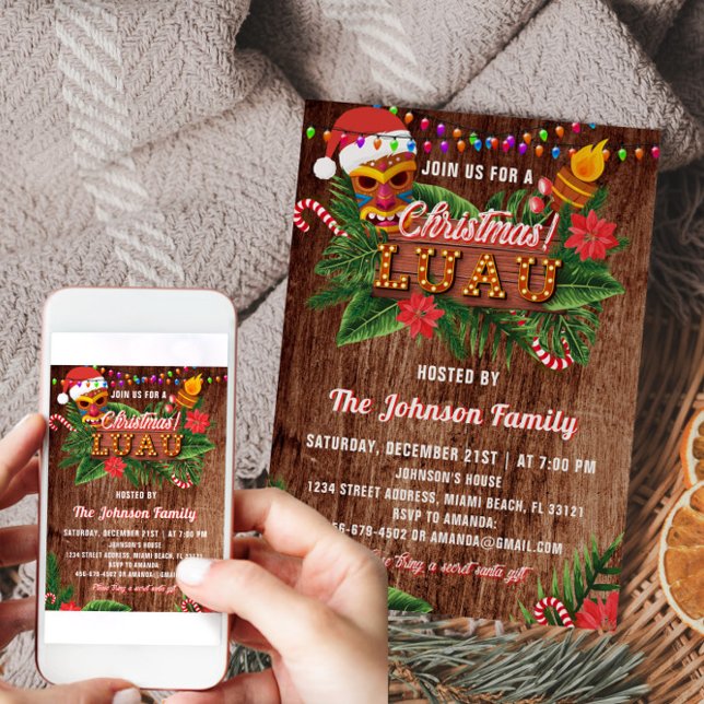 Tropisk inbjudan till Luau-partiet (Tropical Christmas Luau Party Invitation)