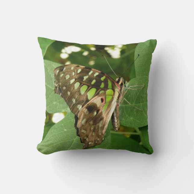Tropisk Iridescent Grön Fjäril Kudd Kudde (Framsida)