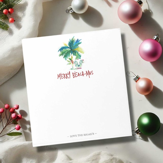 Tropisk jul Anteckningsblocken Handflatan Träd Anteckningsblock (Tropical Christmas notepads Merry Beach Mas palm tree art by Victoria Grigaliunas Do Tell A Belle)