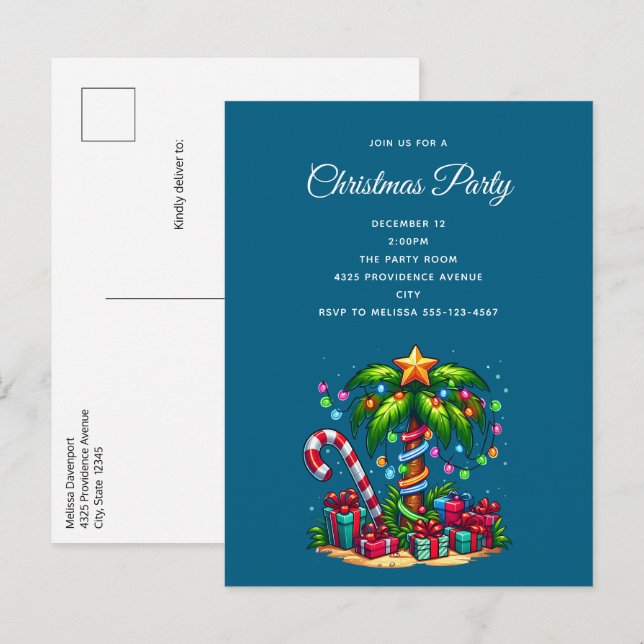 Tropisk jul Handflatan Träd Inbjudan Vykort (Fram/baksida)